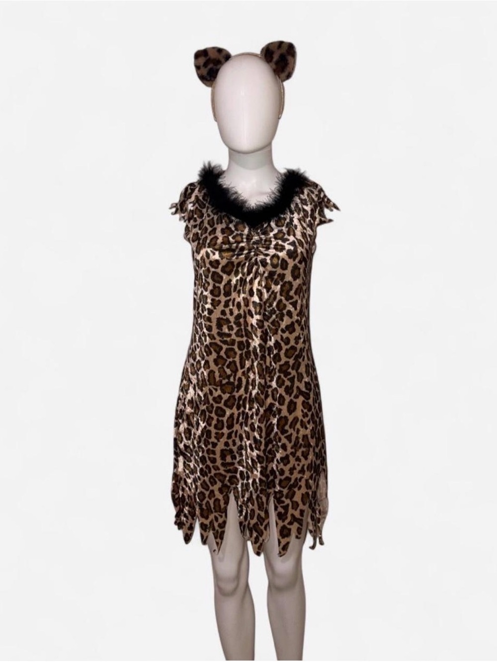 Leopard Print women’s  Costume Dress with Ear Headband - Brown size small